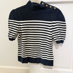 Maeve Navy and Cream Striped Turtleneck Sweater